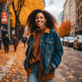 Cozy sweater with denim jacket combo